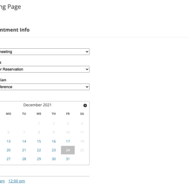 Front end booking form
